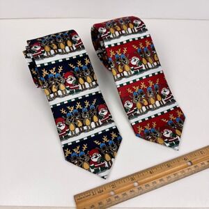 2 St Nicks Tie Shop Christmas Holiday Football Player Reindeer Santa Blue Red